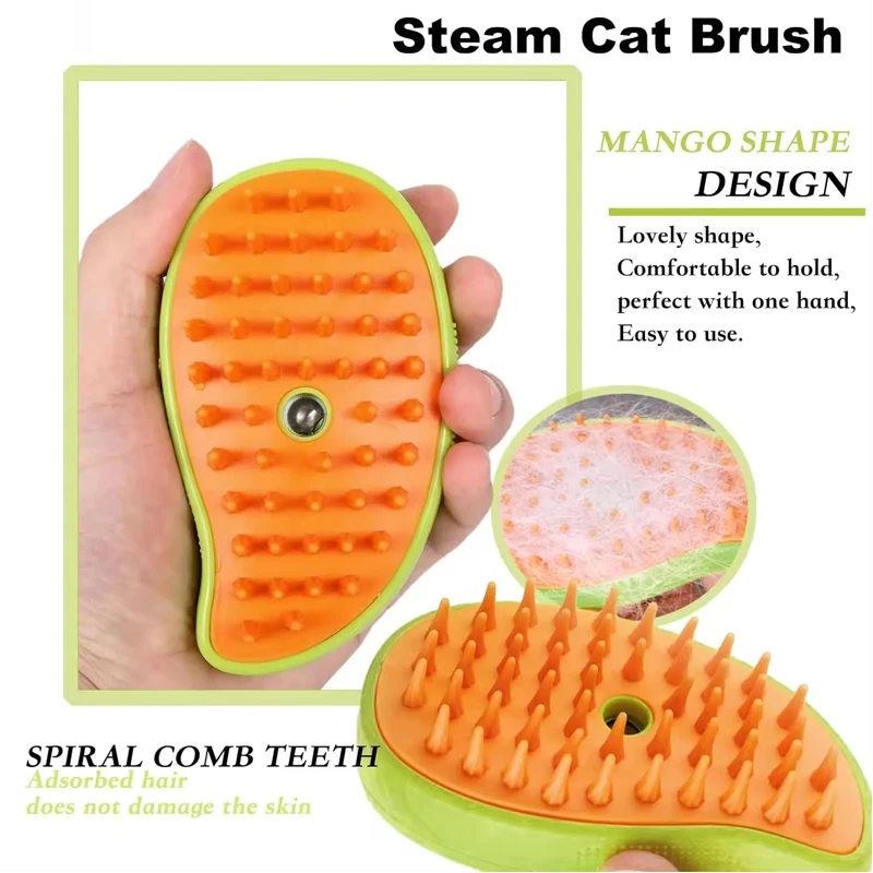 

3-in-1 Electric USB Charge Hair Care Comb for Cats ABS Spray Brush Cats Dogs Mango Shape Pet Grooming Tool 3-in-1 Steamy Pet