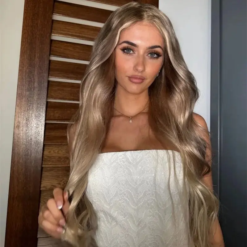 Balayage Mixed Bronzy Blonde Heat Safe Lace Front Synthetic Wig Dark Roots With Preplucked Realistic Hairline Wig High Density