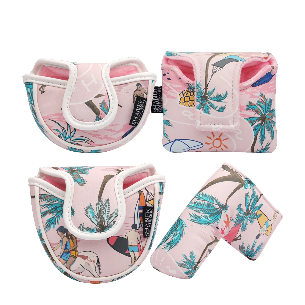 

Pink Aloha Print Soft PU Leather Magnetic Closure Golf Putter Cover Protective Case for TaylorMade Blade Mallet Putters