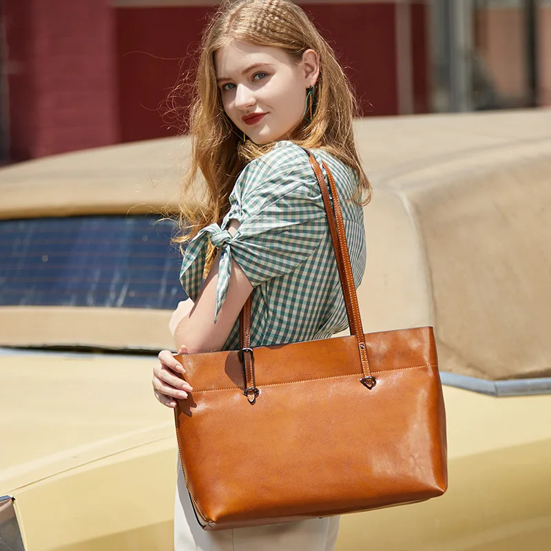 

Сумка Женская, Tote, Genuine Leather Coffee Large Retro Shoulder Handbag Daily Use 2026 New Luxury