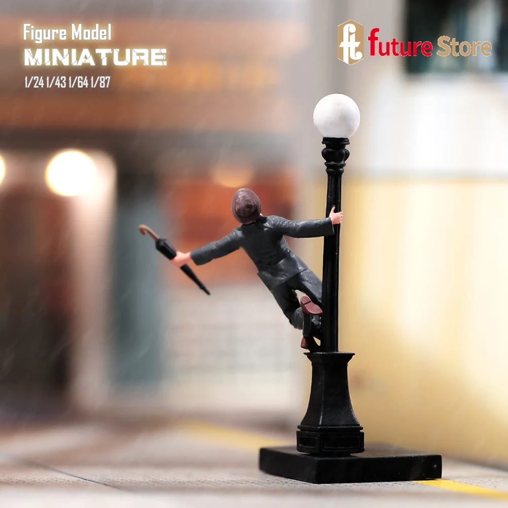 Resin 3D Print 1/87 1/64 1/43 1/24 Male Singer Sing Dance Under Streetlights Rainny Scene Props Creative Figure Model Figurine