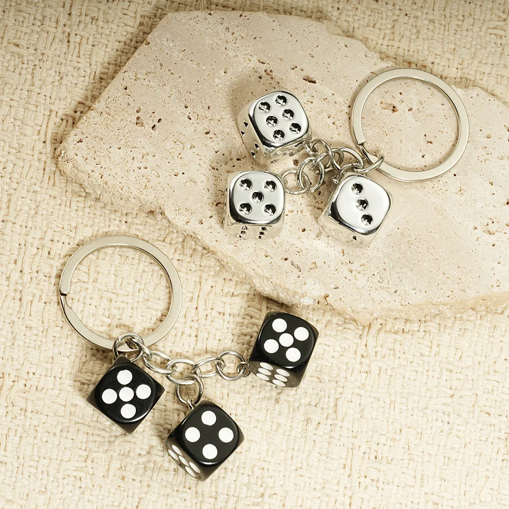 1PC Stainless Steel Cute Dice Billiard Ball Keychain Bag Charm Car Keychain For Men Women Birthday Gift