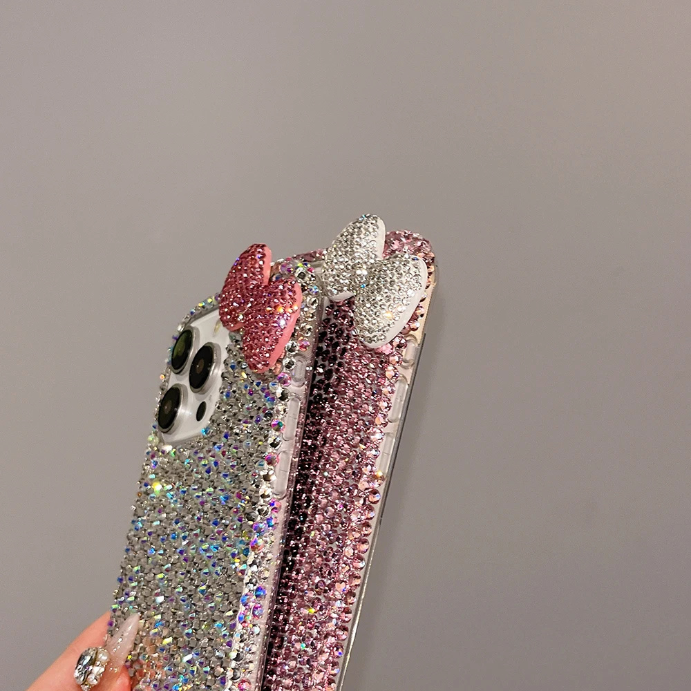 3D Glitzer Schleife Diamant Kristall Handyhülle für iPhone 13 12 15 14 16 Plus 17Pro 18 Pro Max Air 11 Stoßfeste Bling Schutzhülle – Detail 9