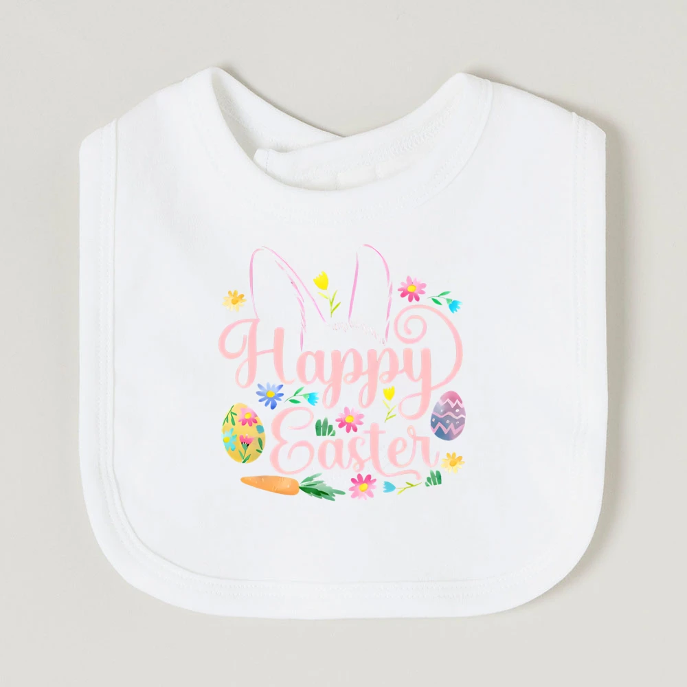

Happy Easter Infant Saliva Towel Newborn Bunny Egg Pattern Print Bib Easter Day Printed Baby Cotton Bib Easter Best Gift