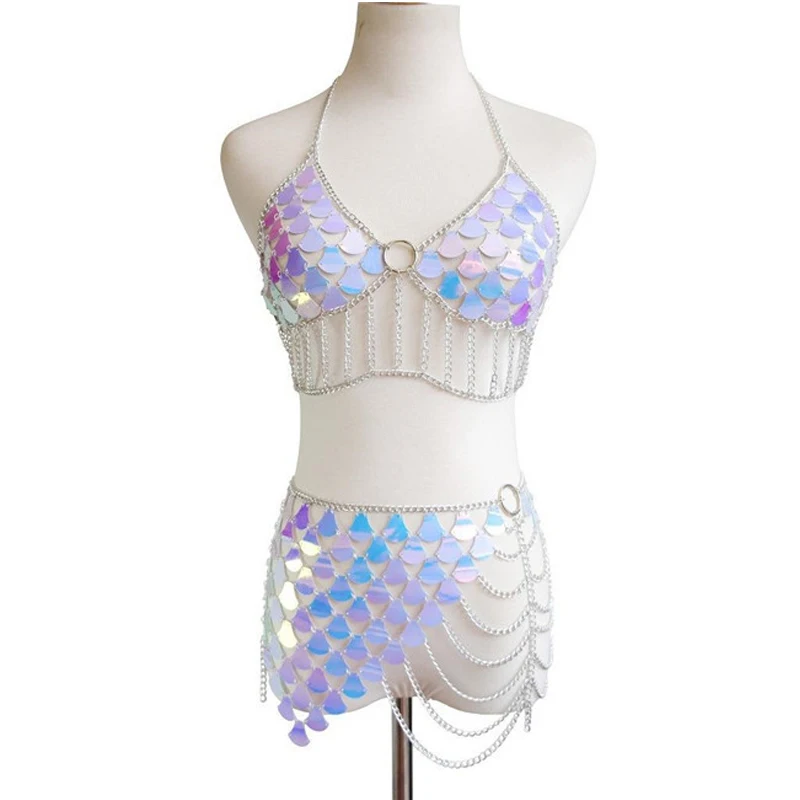 

Nightclub Female Singer Sexy Clothes Fish Scales Sequin Bikini Suit Bar Dj Ds Gogo Pole Dance Clothes Festival Clothing DWY7930