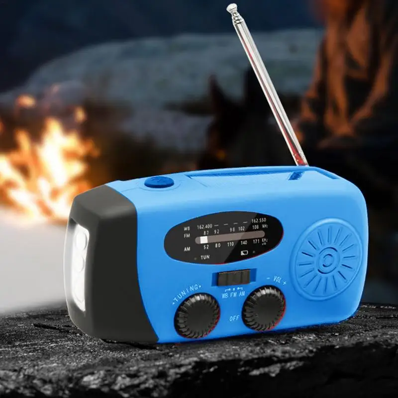 2000mAh Multifunctional Portable Solar Hand Crank Radio FM AM WB Weather Radio USB Charging Emergency LED Flashlight Power Bank