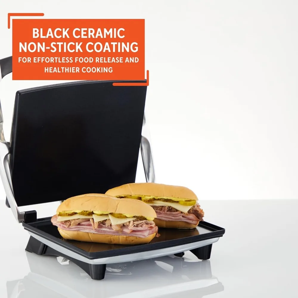 12”x 10” Inches Stainless Steel Panini Press Sandwich Maker With Ceramic Nonstick Plates