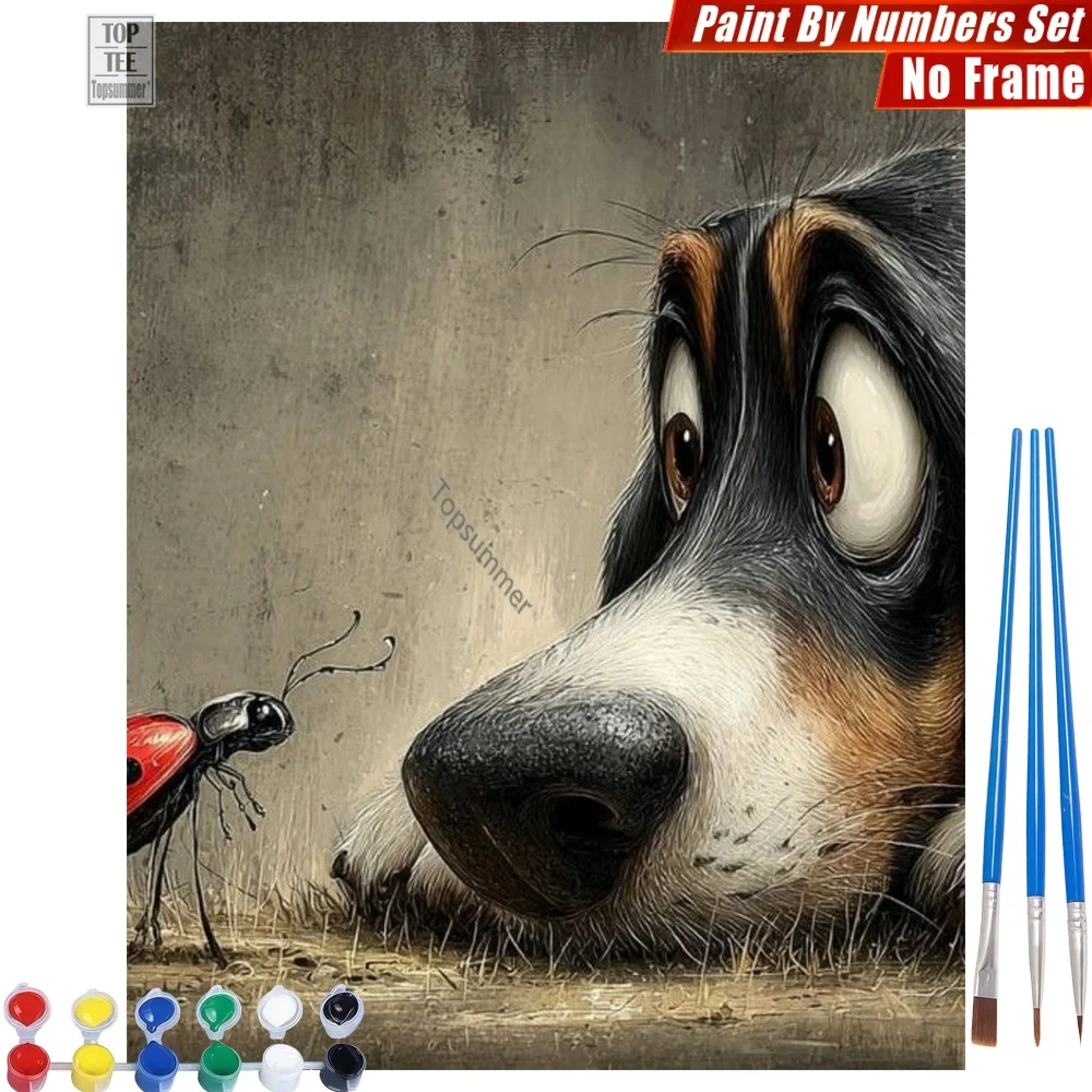 

Curious Puppy Ladybug Paint By Numbers Kit - Vivid Innocent Details Canvas Wall Art Day Of The Dead Gift For Wife