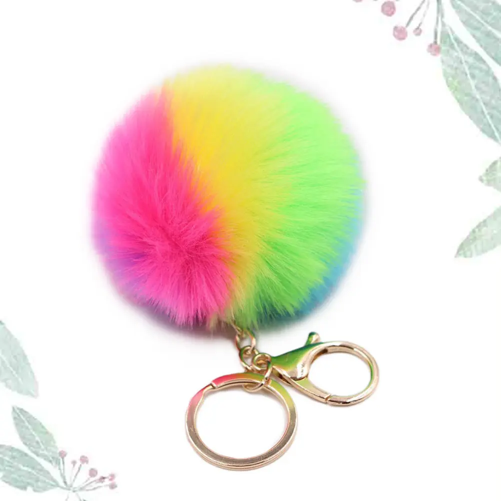 

Rainbow Colorful Keychain Soft Ball Keyring for Car Bag Phone Pendant Ornament Bright Colored Accessory Keychain