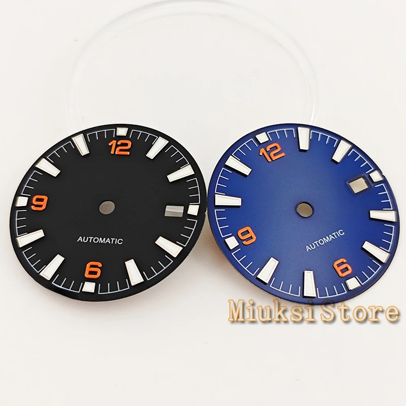 31mm black blue gray white watch dial green luminous fit NH35 movement fit 3 o\'clock crown 3.8 o\'clock crown