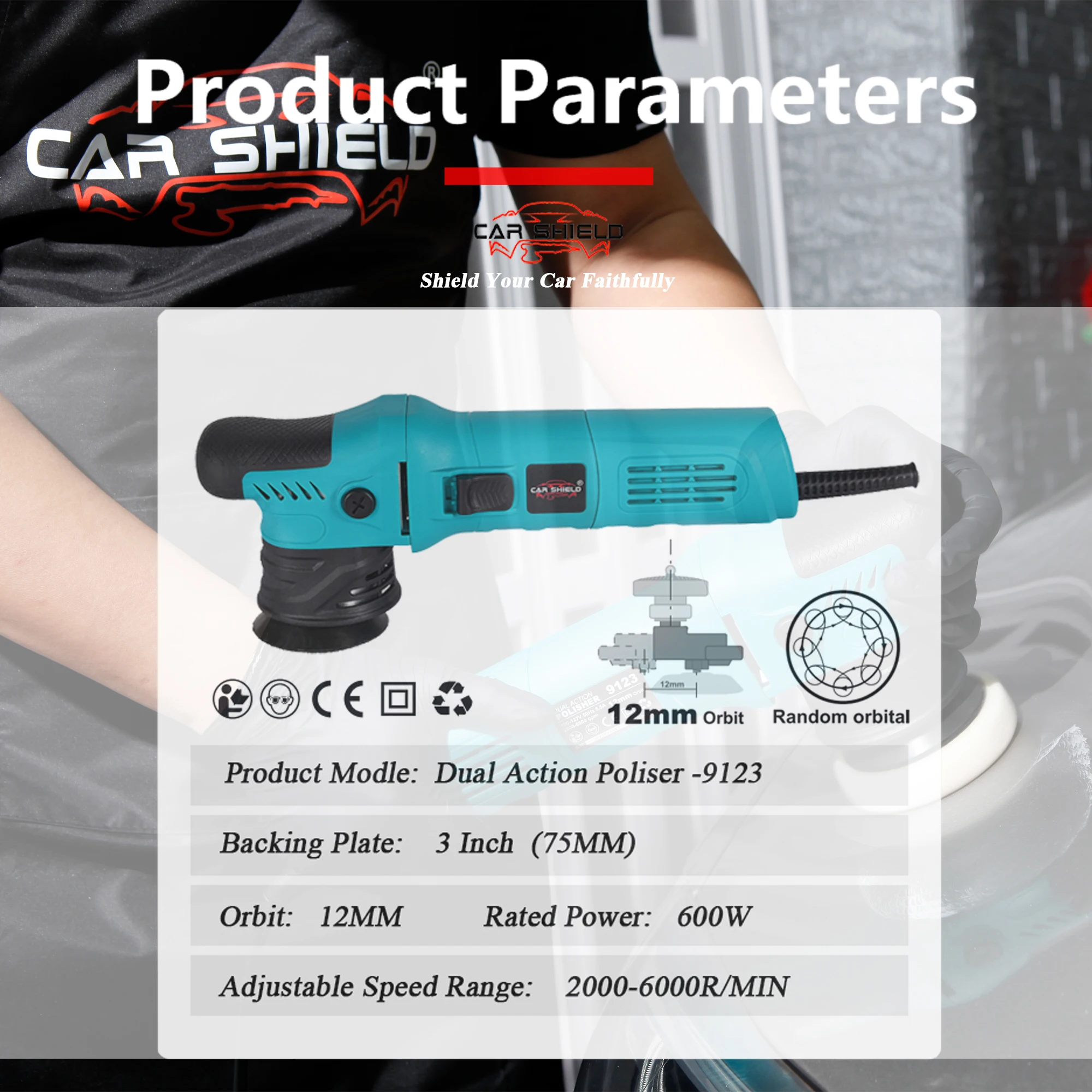 Car Shield 3 Inch Mini 550W 12mm Orbit Dual Action Polisher Auto Buffing Machine