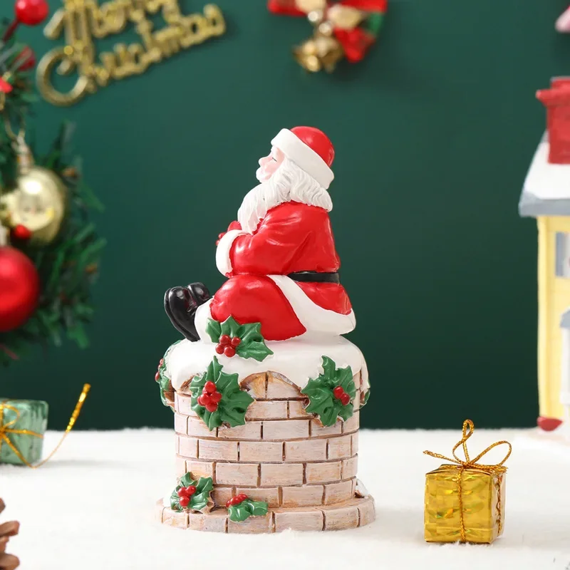 Santa Claus Sitting Chimney Resin Ornament Scene Atmosphere Decoration Christmas Home Garden Ornaments