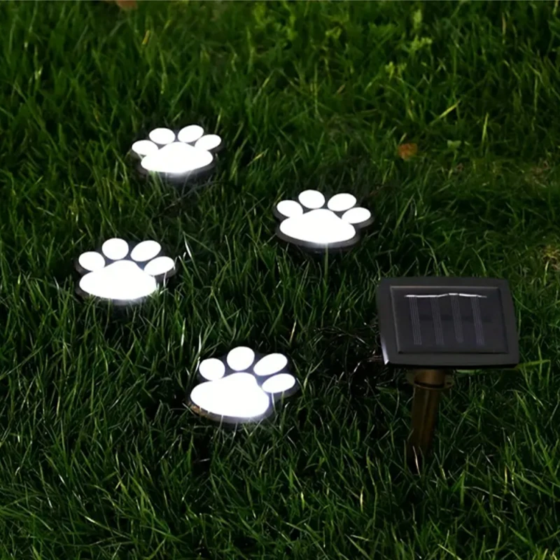 1 Set of 4 Hot-Selling Outdoor Led Solar Dog Paw Print Lights, Garden Decoration 1 to 4 Solar String Lights, Suitable for Terraces, Lawns, Courtyard Rails and Outdoor Decorations