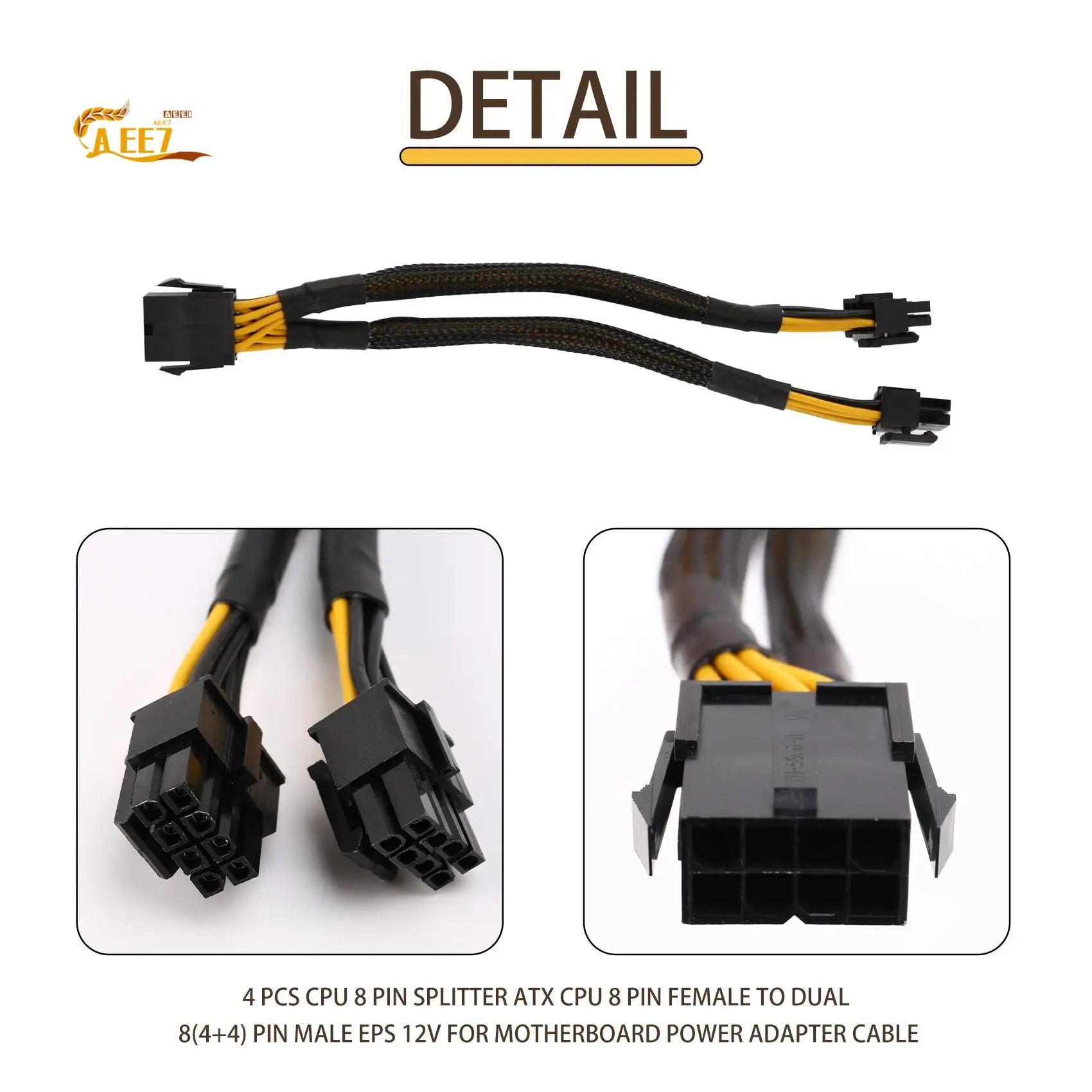 

AEE7-4 Pcs CPU 8 Pin Splitter ATX CPU 8 Pin Female To Dual 8(4+4) Pin Male EPS 12V For Motherboard Power Adapter Cable