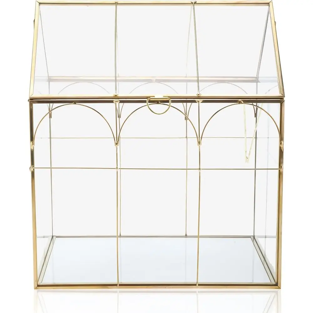 

Gold-Toned Decorative Plant Terrarium with Lid, Ideal for Air Plants and Succulents, Miniature Home Tabletop Display
