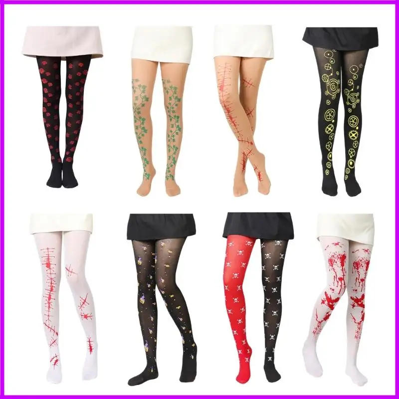 

Eye Catching Halloween Costume Tights Elastic Breathable Gothic Dance Parties Hosiery For Dance Parties