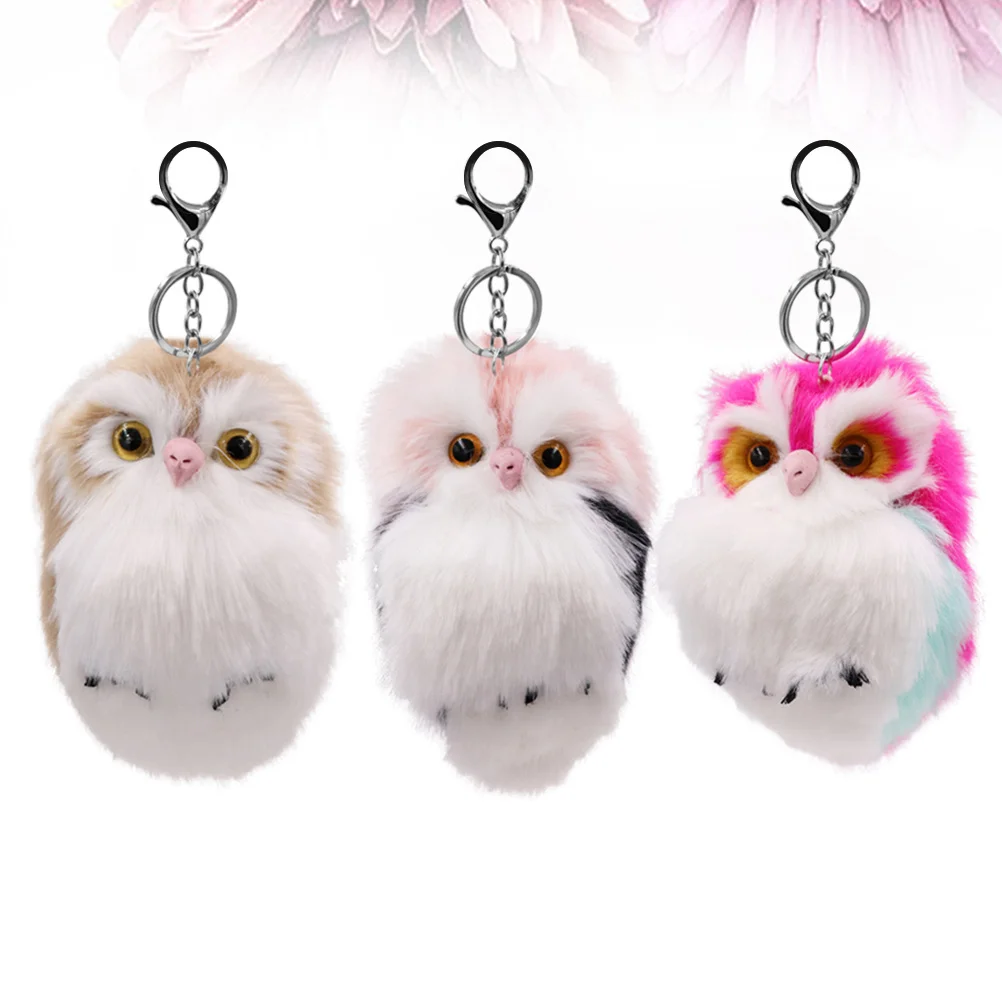 

3Pcs Creative Owl Key Ring Pendant for Bag Cell Phone Car Key Decoration Khaki Rosy Light Pink Present Gift Keychain