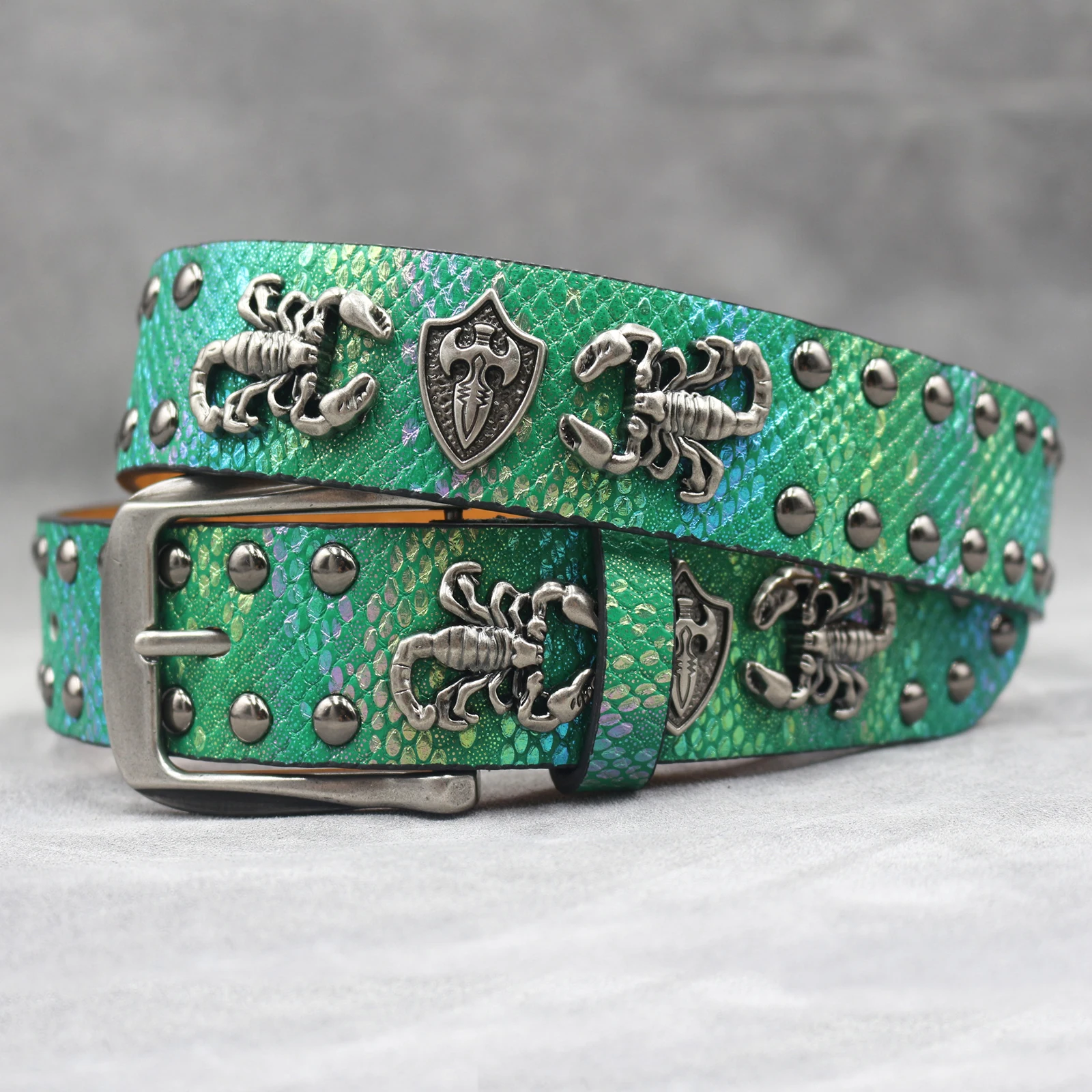 Rivet belt Scorpion pattern Western Cowboy PU Leather Belt - Men Decoration for Jeans