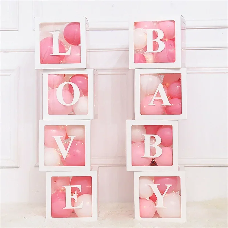 Transparent Letter Balloon Box Baby Shower Decorations Happy Birthday Wedding Decor 1st Birthday Party Supplies Balloon Box