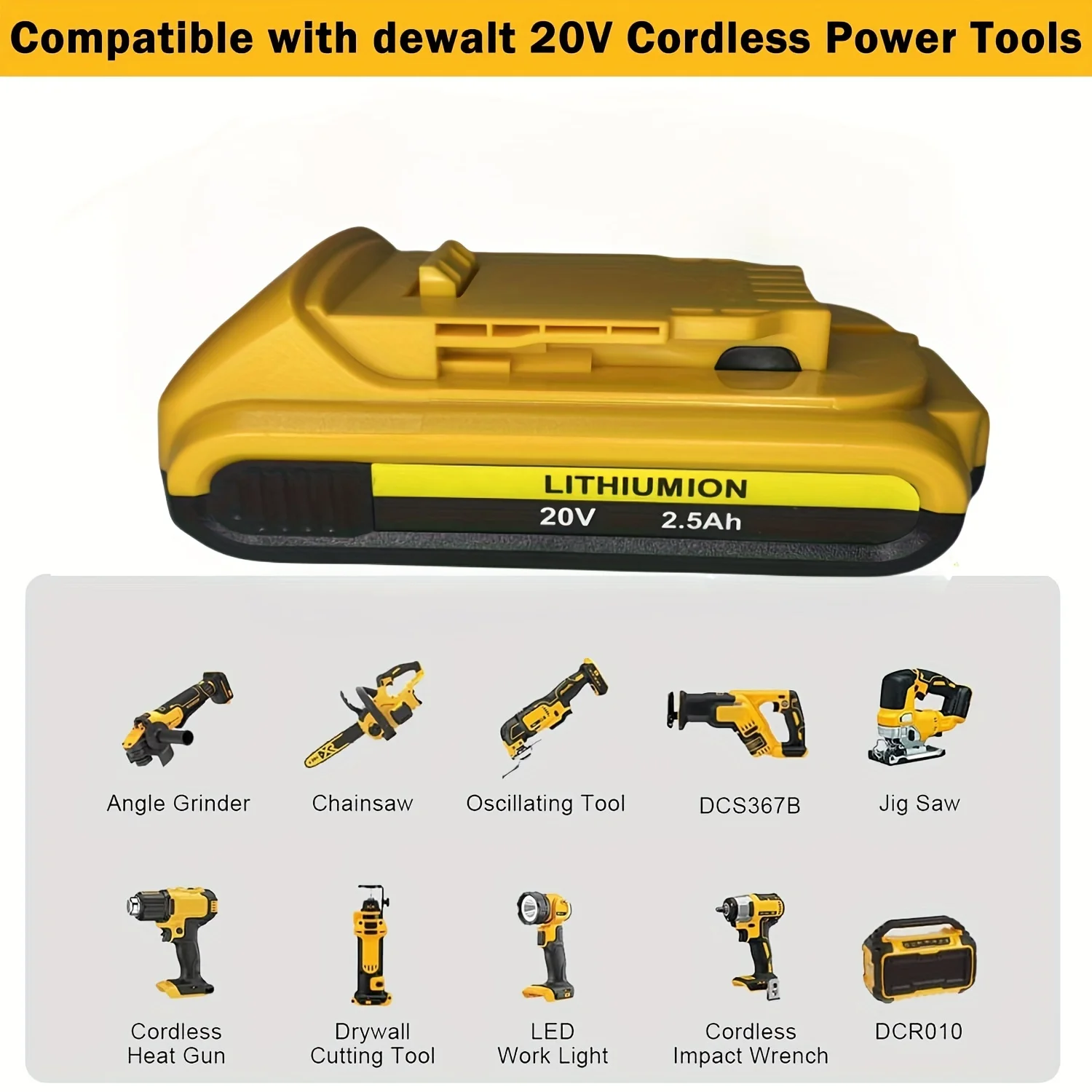 2 Packs Replace for DeWalt 20v Battery 2.5Ah, Compatible with DeWalt 20V DCB203 Cordless Power Tools