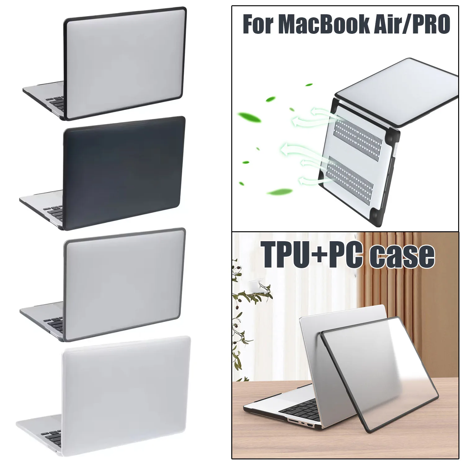 

Anti-Cracking Hard Shell Case For MacBook Air M4 M3 M2 2026-2022 A3240 A3113 A2681 Drop Protection Soft TPU Bumper PC Base Cover