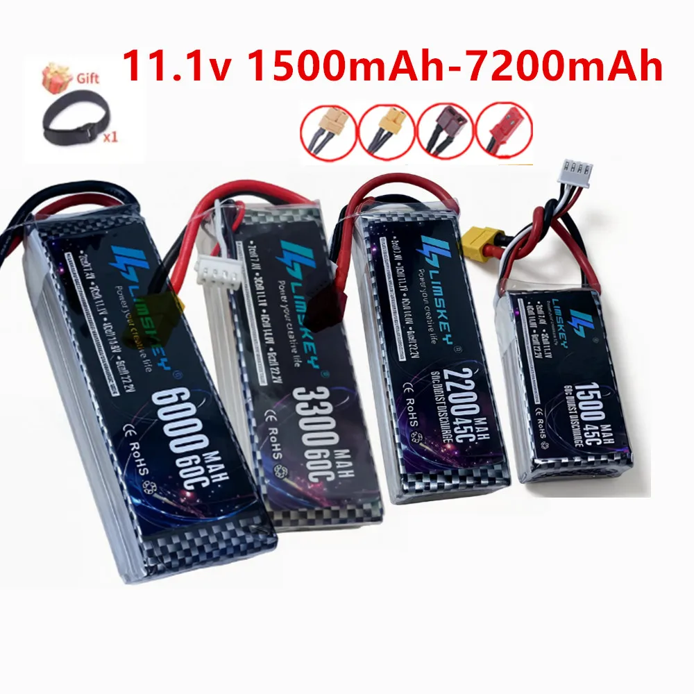 

Аккумулятор 3S Lipo 11.1V 1500/1800/2200/2800/3000/3300/4200/5200/6000/7200 мАч с разъемами Deans T и XT60 для радиоуправляемых машин, самолетов и лодок