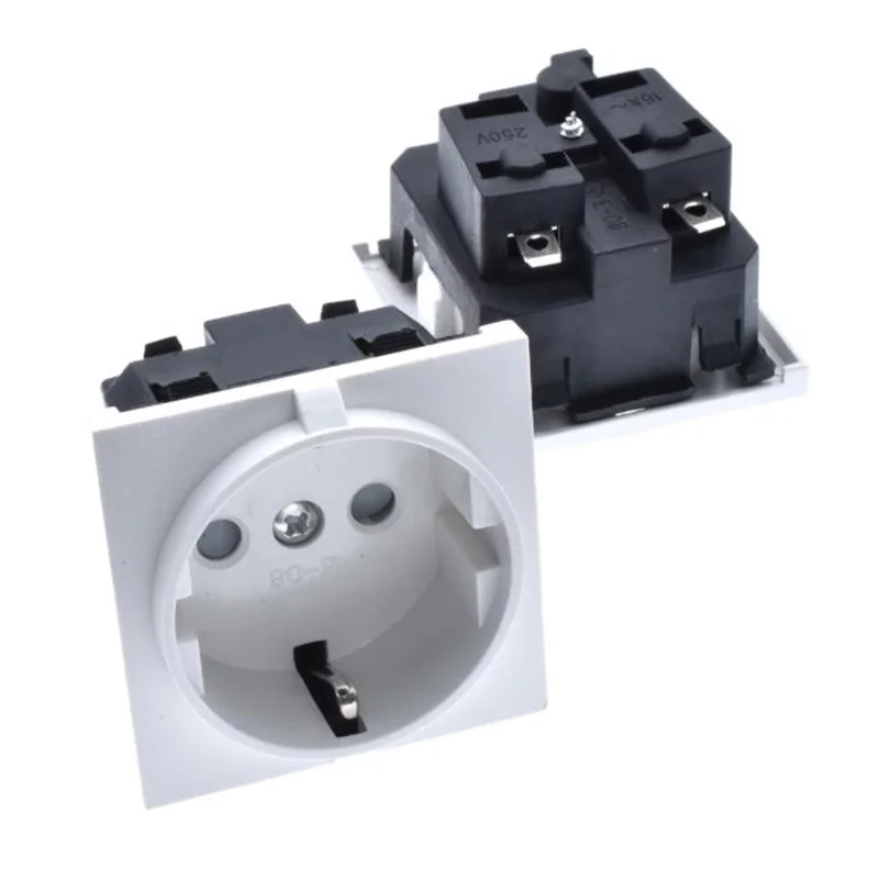 Black White 16A 250V 2P+E EU German France 4.8MM embedded AC Power Socket module socket with ground wire industrial female plug