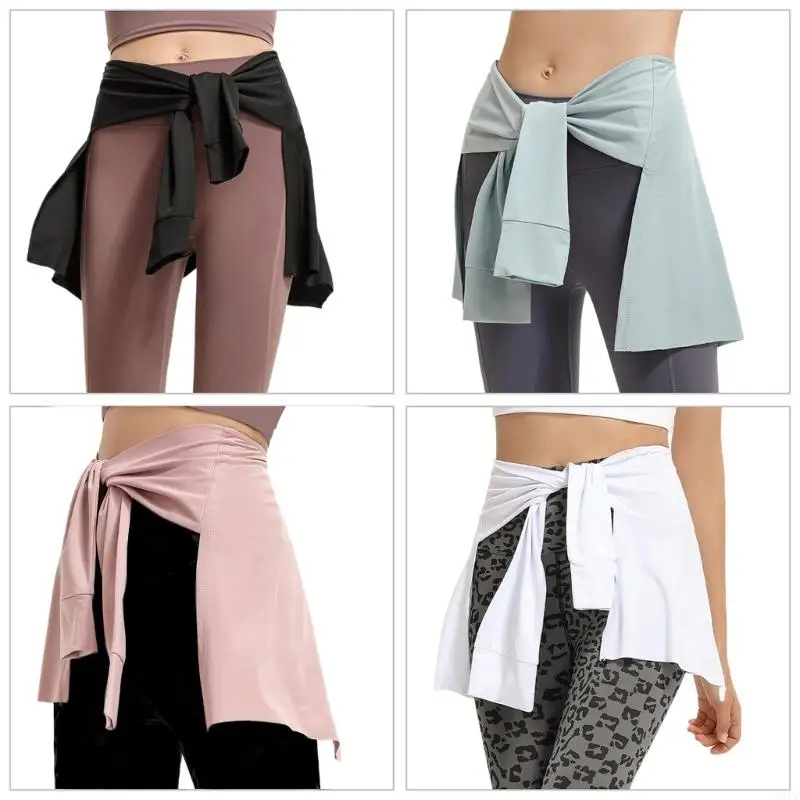 Women Tie Up Cover Up Yoga Short Skirt Solid Color Workout Hip Scarf Shawl N7YF