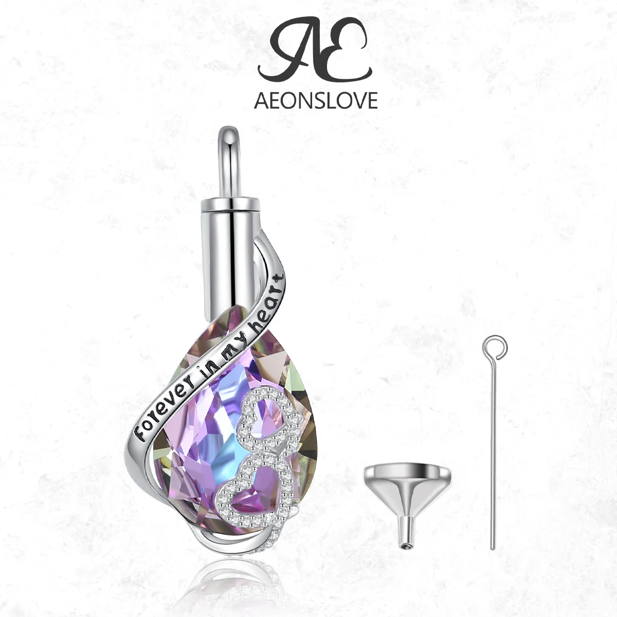 

AEONSLOVE 925 Sterling Silver Crystal Urn Necklace for Ashes Double Heart Cremation Pendant Memorial Jewelry Keepsake Gift Women