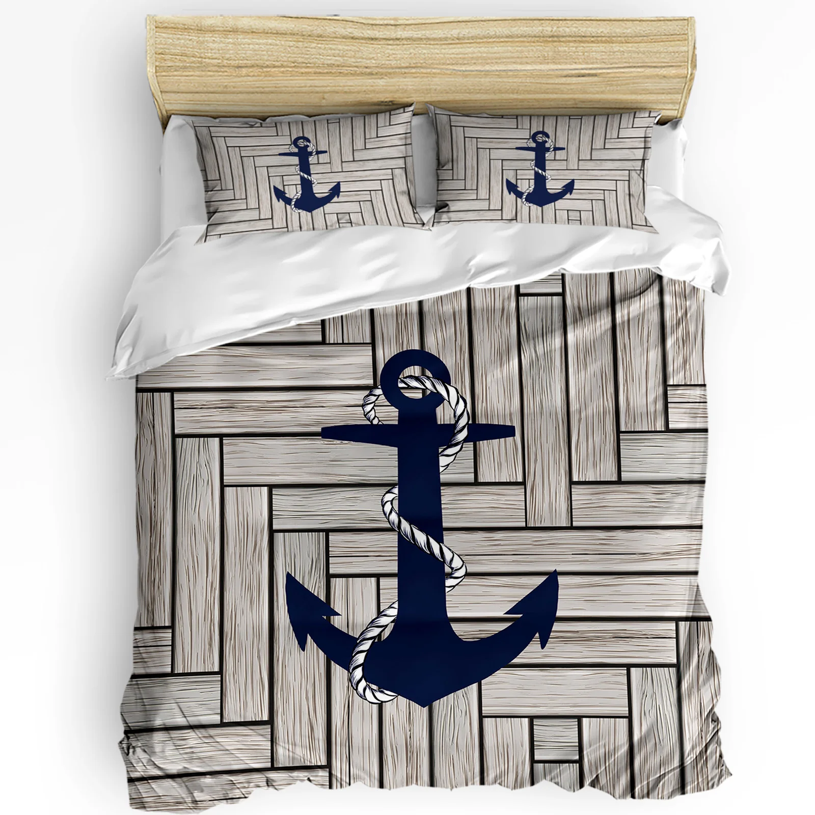 

Wood Texture Marine Anchor Duvet Cover Bed Bedding Set Home Textile Quilt Cover Pillowcases Bedroom Double Bedding Set No Sheet