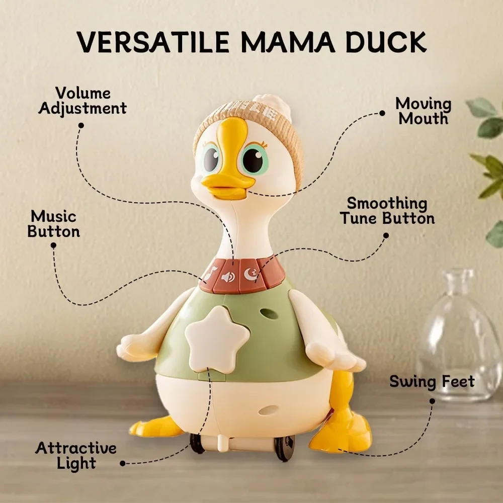 Simpatico Giocattolo Musicale per Bambini a Forma di Famiglia di Anatre in ABS, Oca che Cammina con Luci e Suoni, Batterie Non Incluse