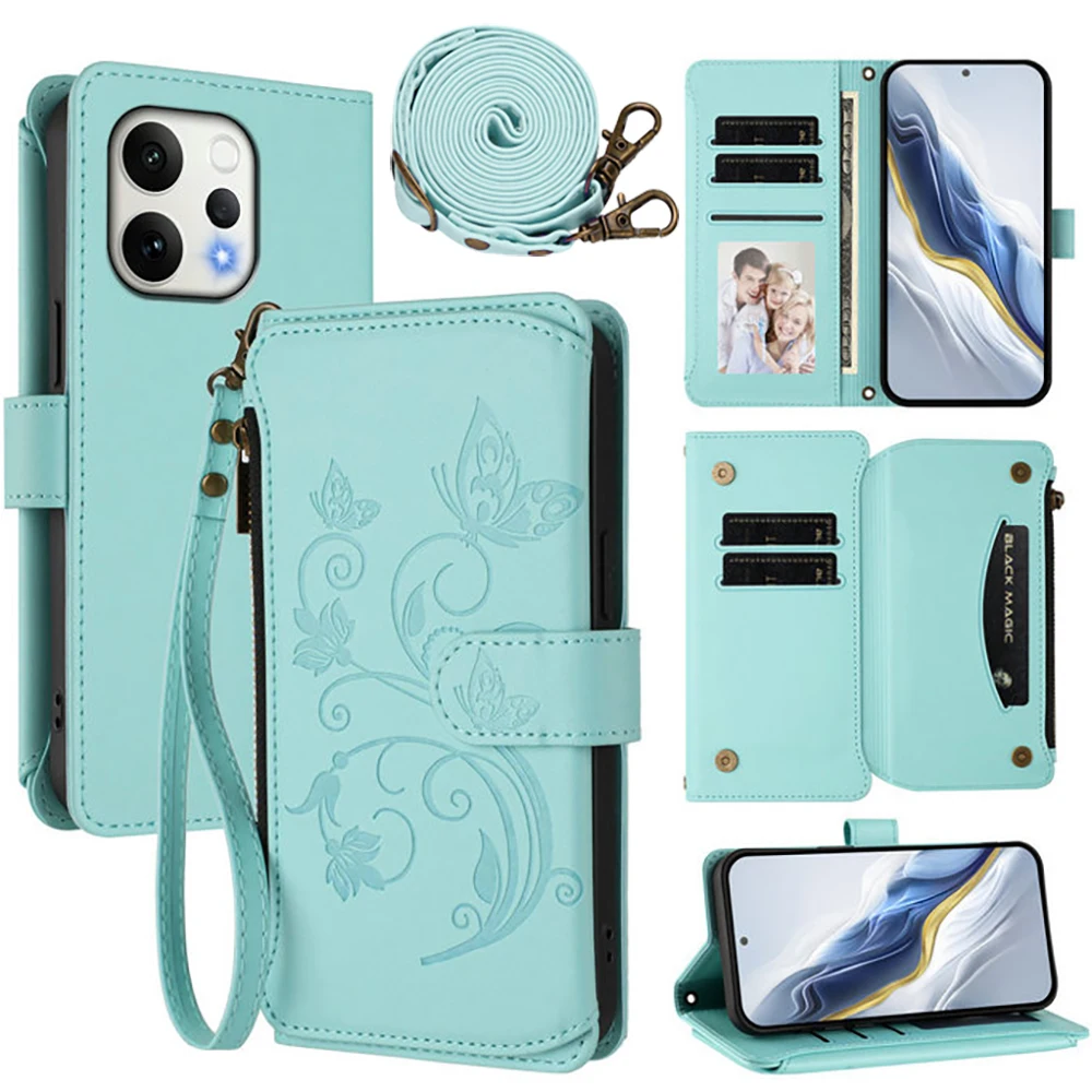 

Роскошный чехол Reno15 Pro Max 15F 5G для OPPO Reno 15 FS, кожаный кошелек на молнии через плечо, чехол Reno15 Pro Mini 15F 15FS