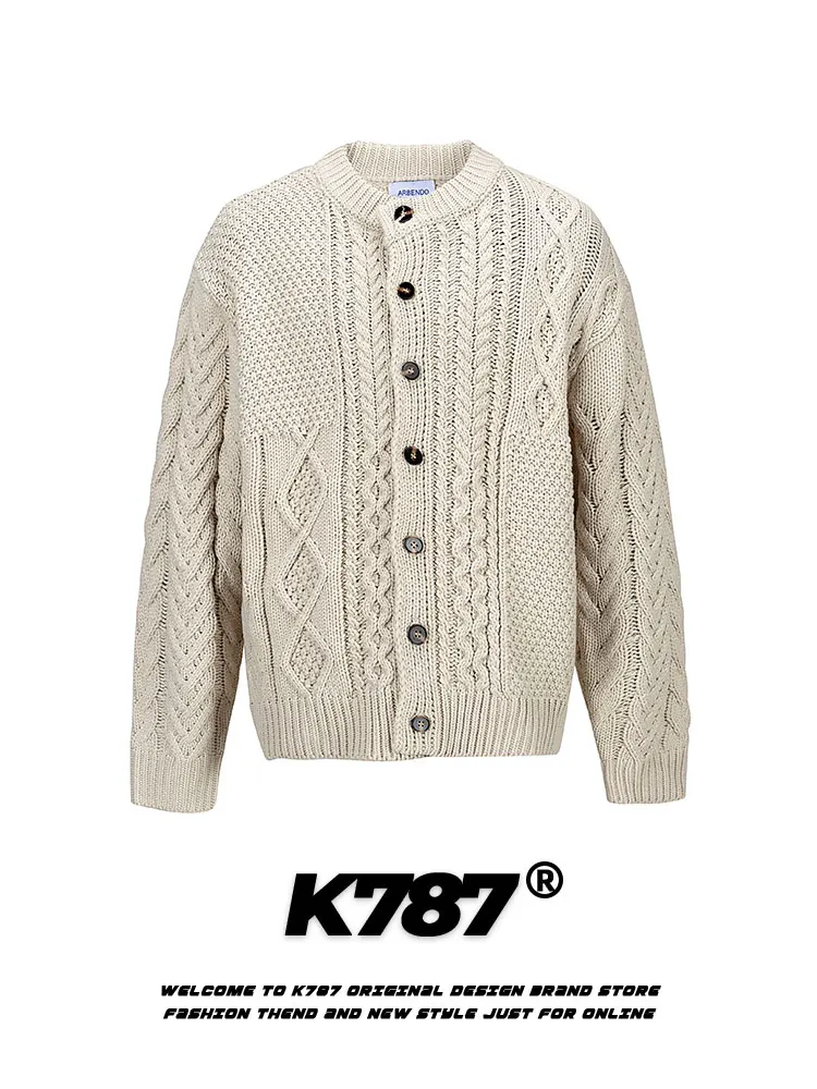 

K787 Американский ретро-кардиган с круглым вырезом, свободный повседневный свитер, летний молодежный кардиган для отдыха