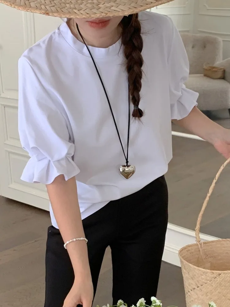 

Шикарная летняя футболка ort Sve женская Princes Sve Wooden Bubble Sve Sweet Small irt Commute Sle Loose Fit