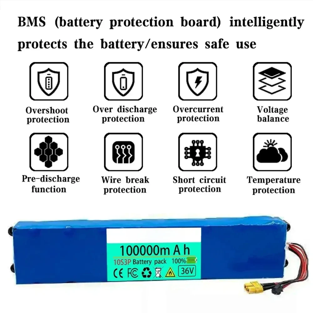 Shipping  France 10S3P 36V 100000mAh 36v Electric Scooter Battery Pack 18650 Lithium M365 Electric Scooter 36v Battery Scooter