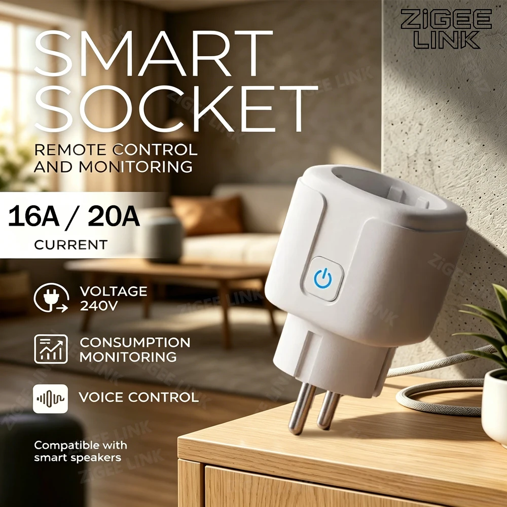 Tomada Inteligente WiFi Zigbee3.0 EU com Monitor de Energia, Temporizador, Controle Remoto via APP Smart Life e Comando de Voz, Compatível com Alexa e Google