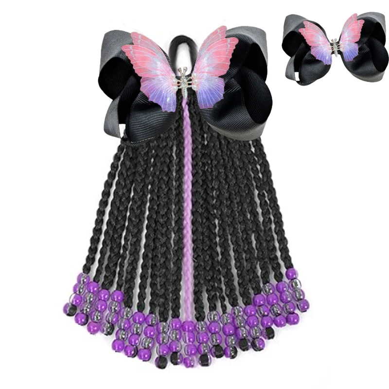 

1piece -9inch Girls Hair Extensions - 19-Strand Braided Ponytail with Beads & Bows - Synthetic Protective Style for Baby Toddler