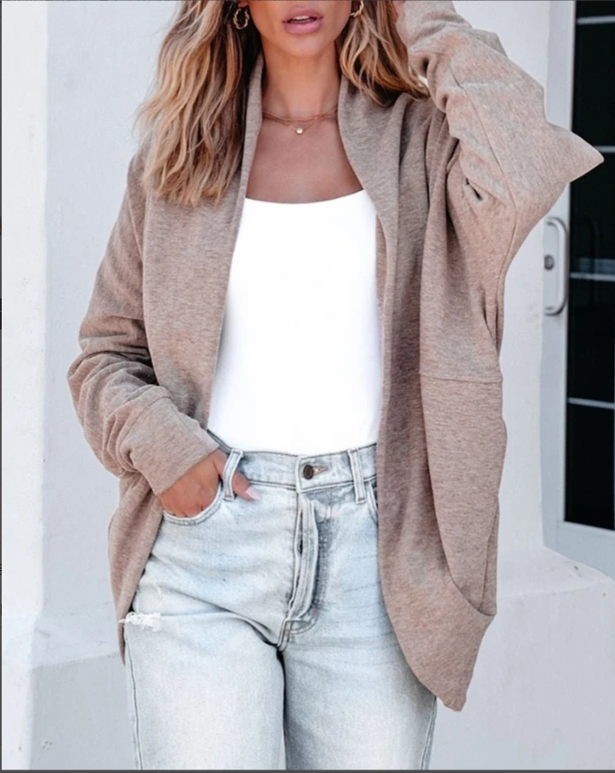 High neck bat sleeve soft base cardigan jacket