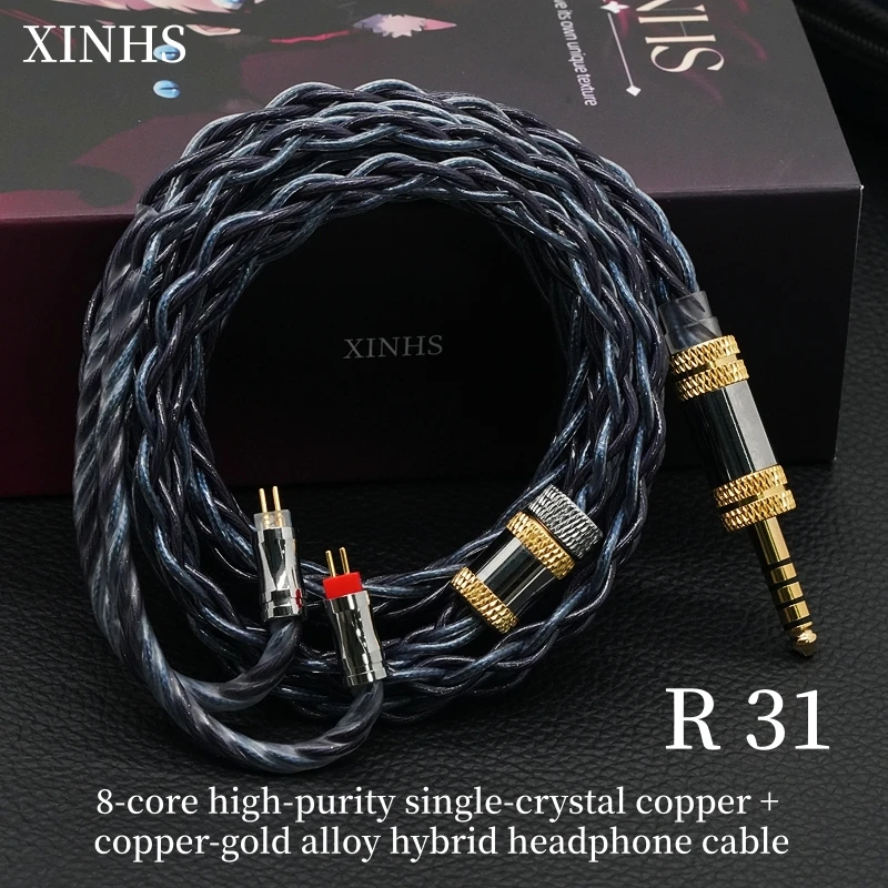 XINHS R31 8-Core High Purity Single Crystal Copper Gold Alloy Hybrid Earphone Cable Double Shielded 4.4mm Balanced HiFi I