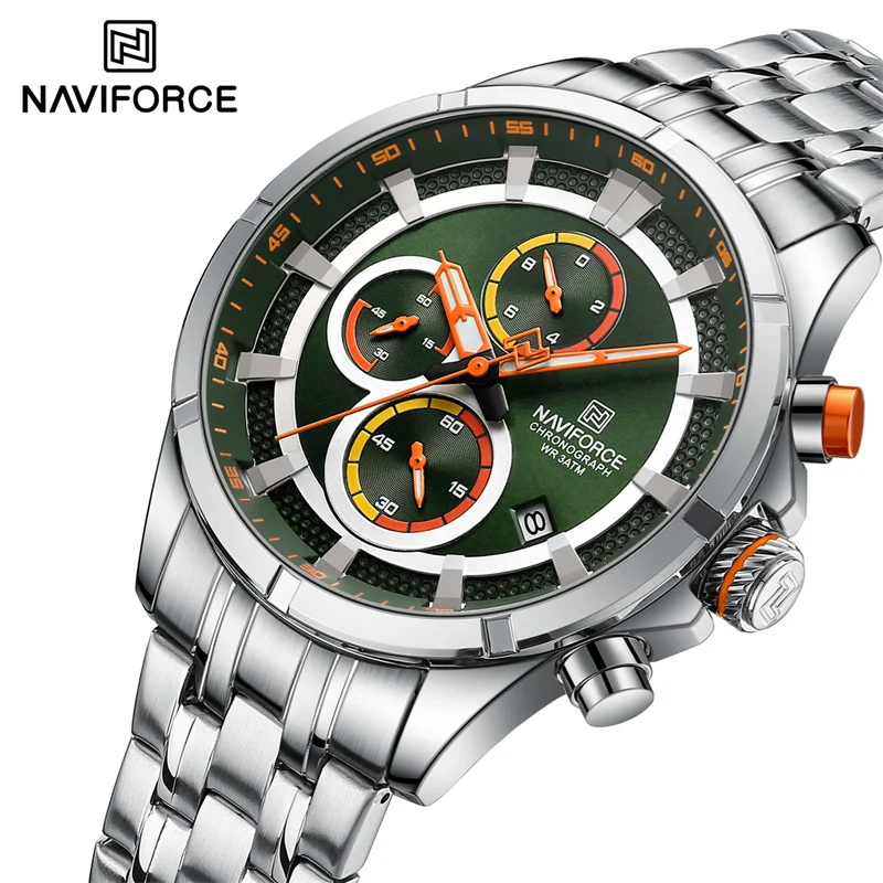 

NAVIFORCE Luxury Brand Watch for Men Stainless Steel Strap Chronograph Clock Male Sport Casual Waterproof Quartz Wristwatch 2024