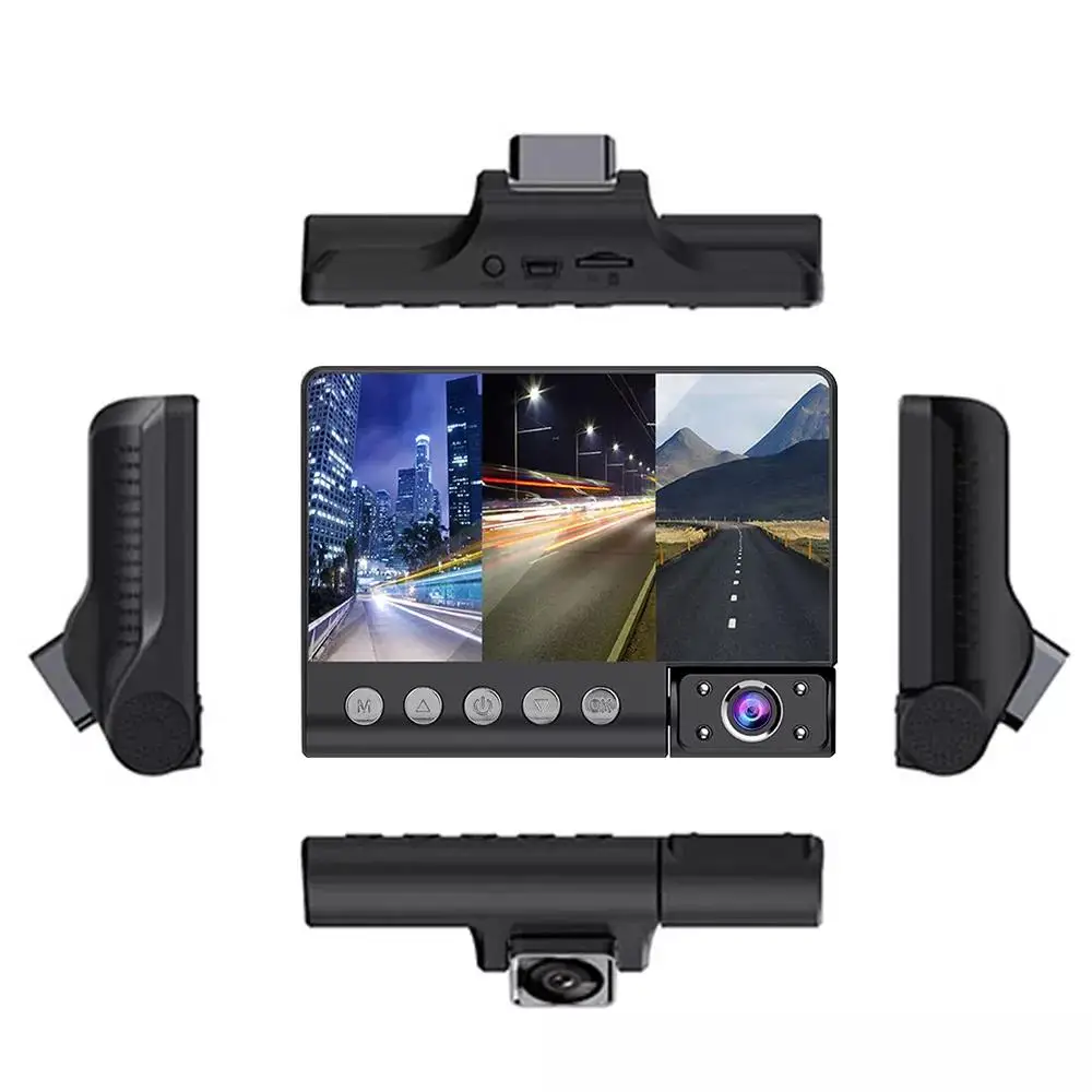 Dashcam Camera Driving Recorder 4 Inch 3 Lens IPS Sensitive Touch Screen Car DVR Support Motion Detection Parking Monitoring