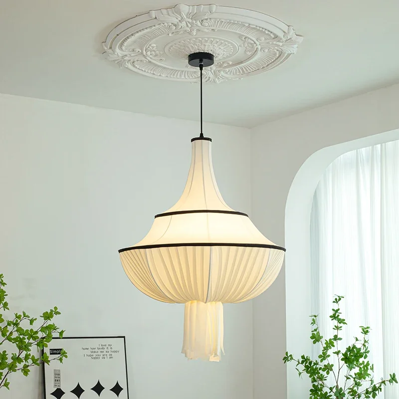 

Nordic Minimalist Art Wabi Sabi Fabric Chandelier Living Dining Room Bedroom Led Pendant Lights Home Decor Hanging Lamp Fixture