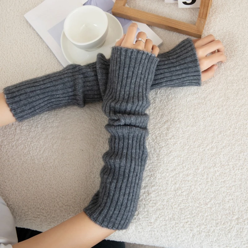 manchons-longs-sans-doigts-en-tricot-cotele-100-cachemire-pur-pour-femmes-manchettes-d'hiver-chaudes-et-elegantes-gants-tricotes-pour-l'exterieur