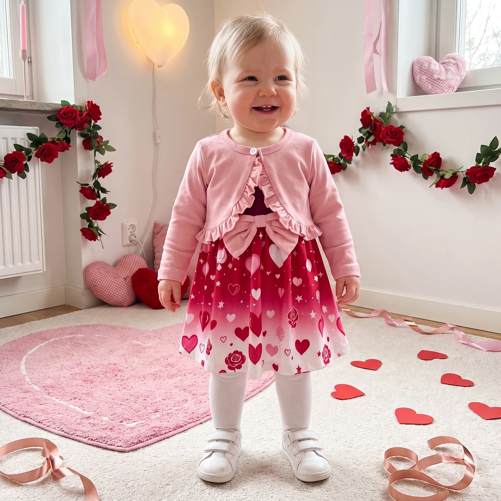 Toddler Girls Valentines Day Outfit Heart Print Sleeveless Dress Jacket