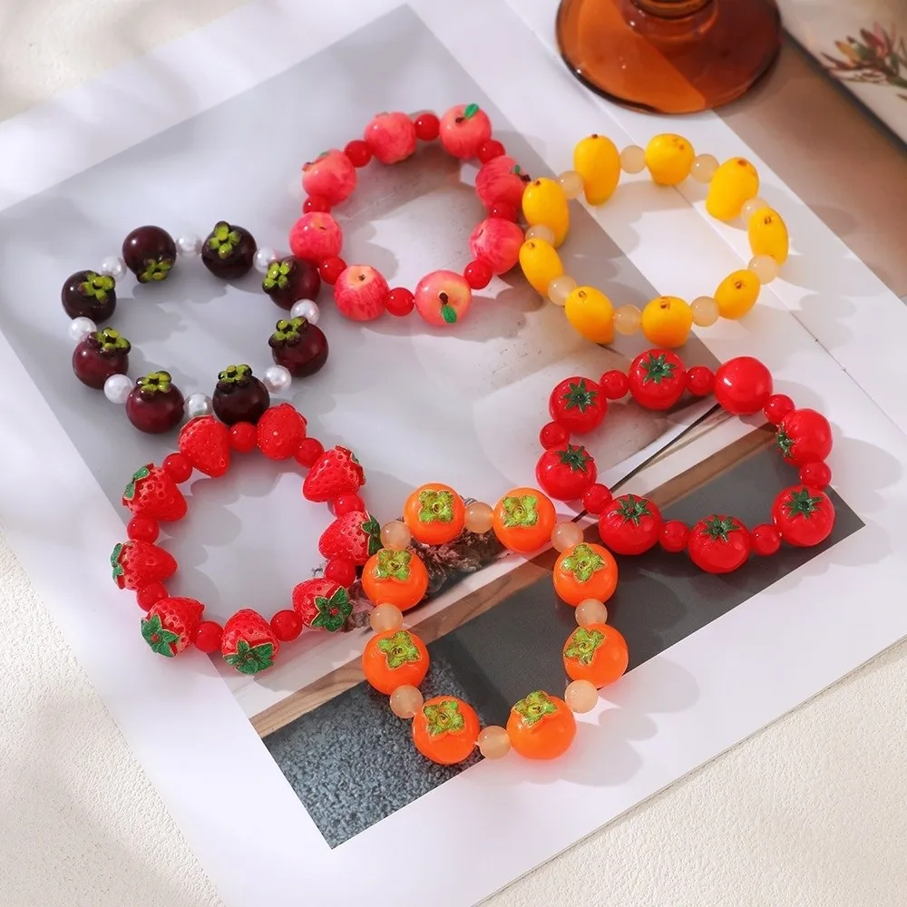 Fashion Dopamine Style 3D Resin Bead Bracelet Colorful Elastic Fruit Hand Chain Cute Retro Style Stackable Bracelet Summer