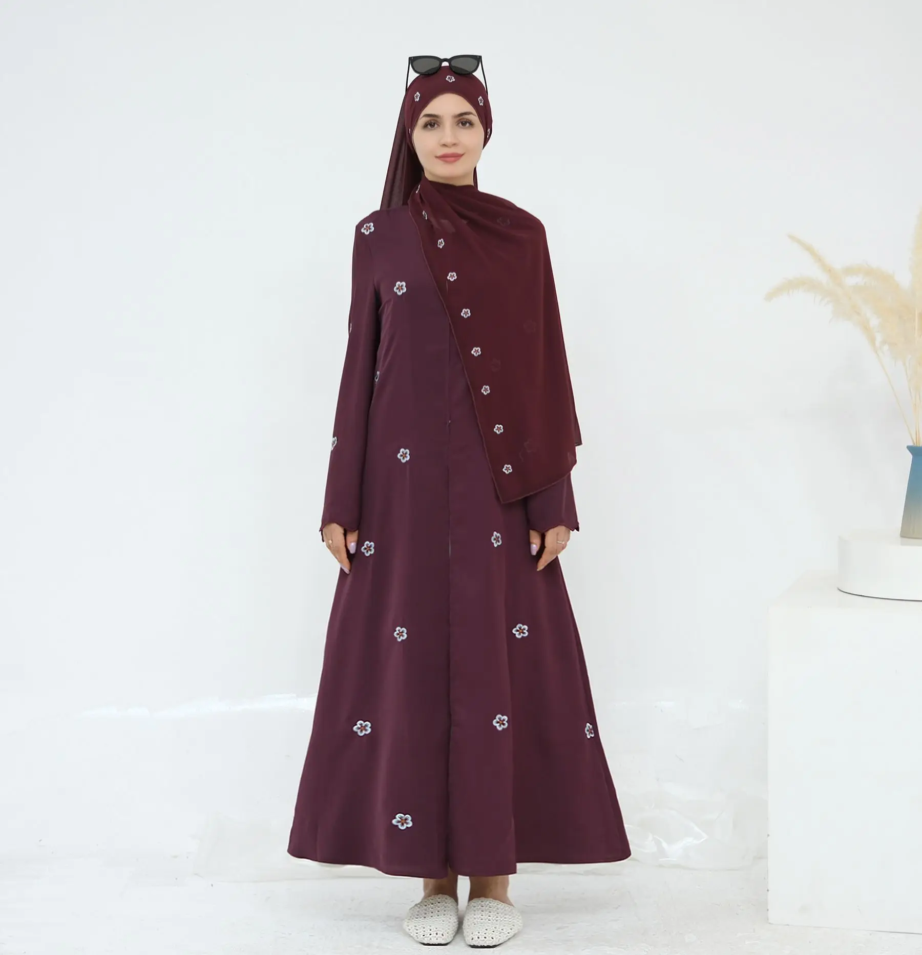 Dubai Open Abaya Moslim Hijab Jurk Set Vrouwen Borduren Kimono Jalabiya Arabisch Gewaad Lange Vest Turkije Kaftan Islam Kleding
