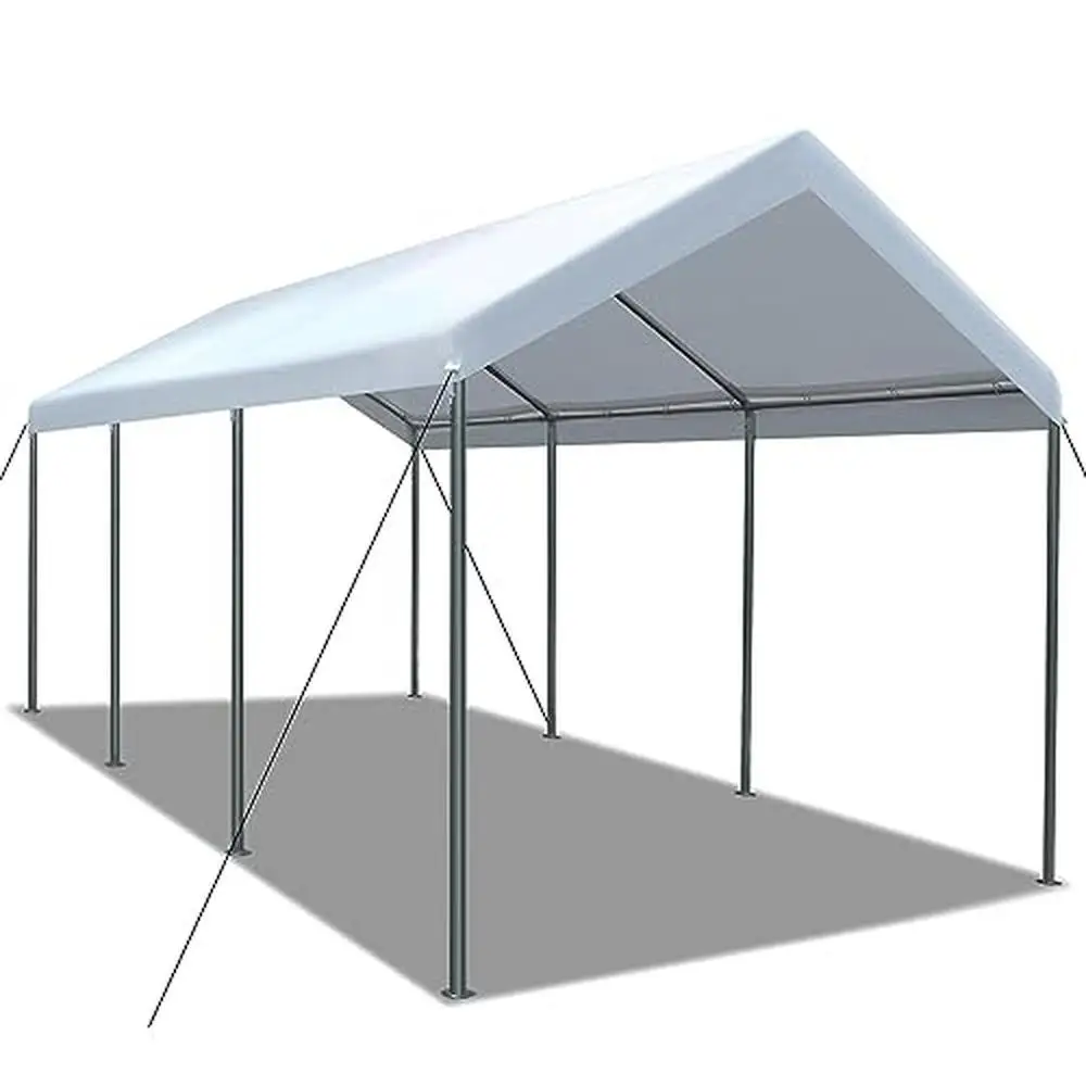 

10x20ft Heavy Duty Metal Carport Canopy Shelter Boat Awning Garage Party Tent White UV Waterproof Galvanized Steel Frame Easy