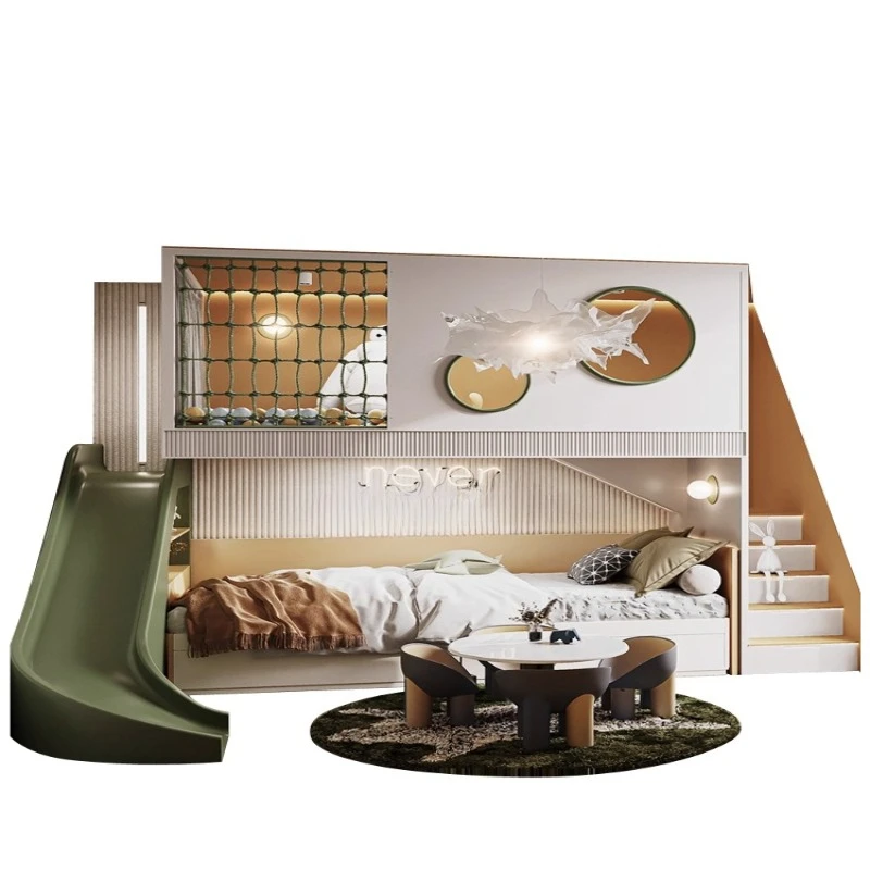 الأولاد يخرجون وخارج بيت لعب داخلي مع سرير بطابقين من الخشب الصلب