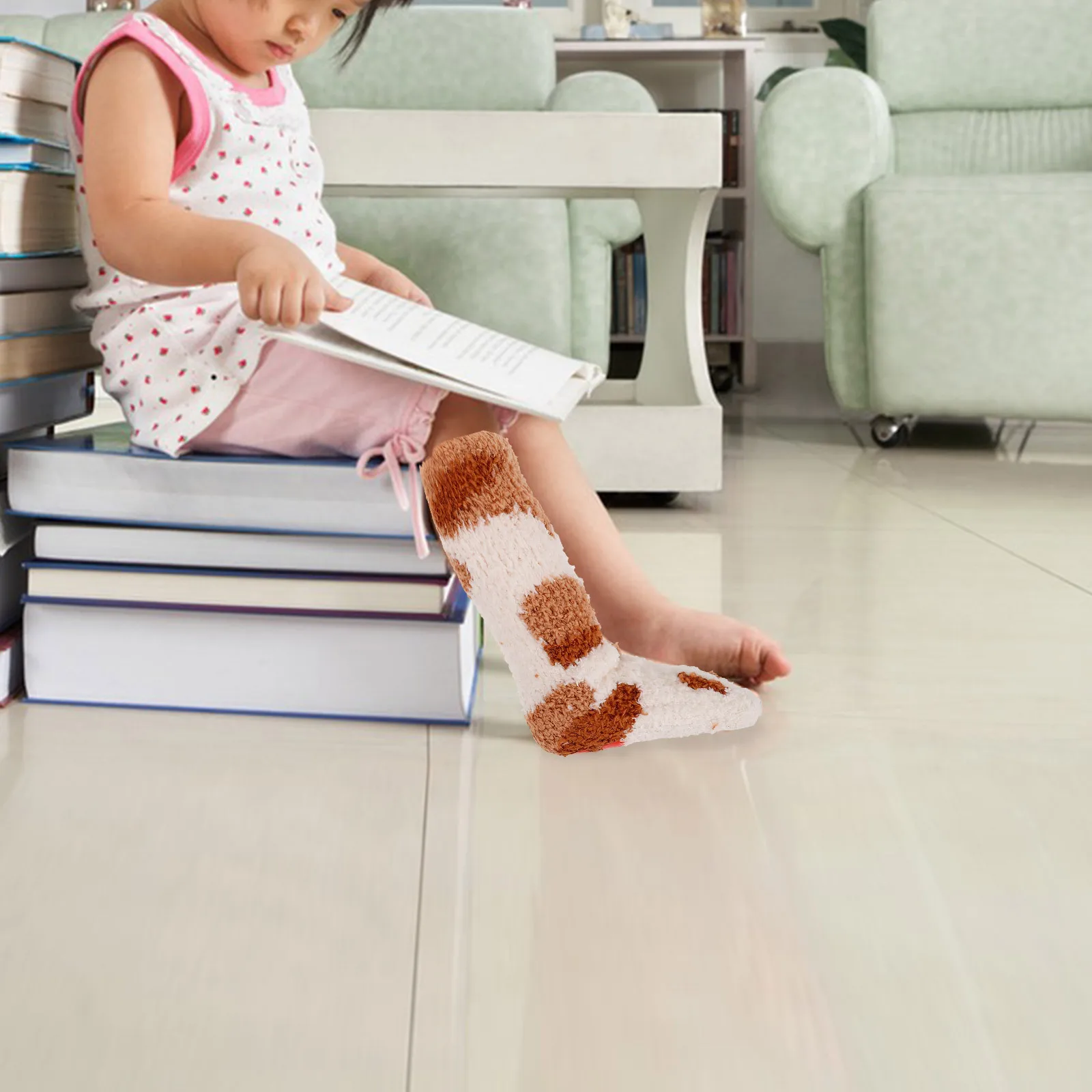 5 أزواج طفل الجوارب الطويلة المرجان الصوف الشتاء الخريف فوق الركبة جوارب لينة مطاطا جوارب طويلة إلى الركب طفل الموضة الدافئة #1