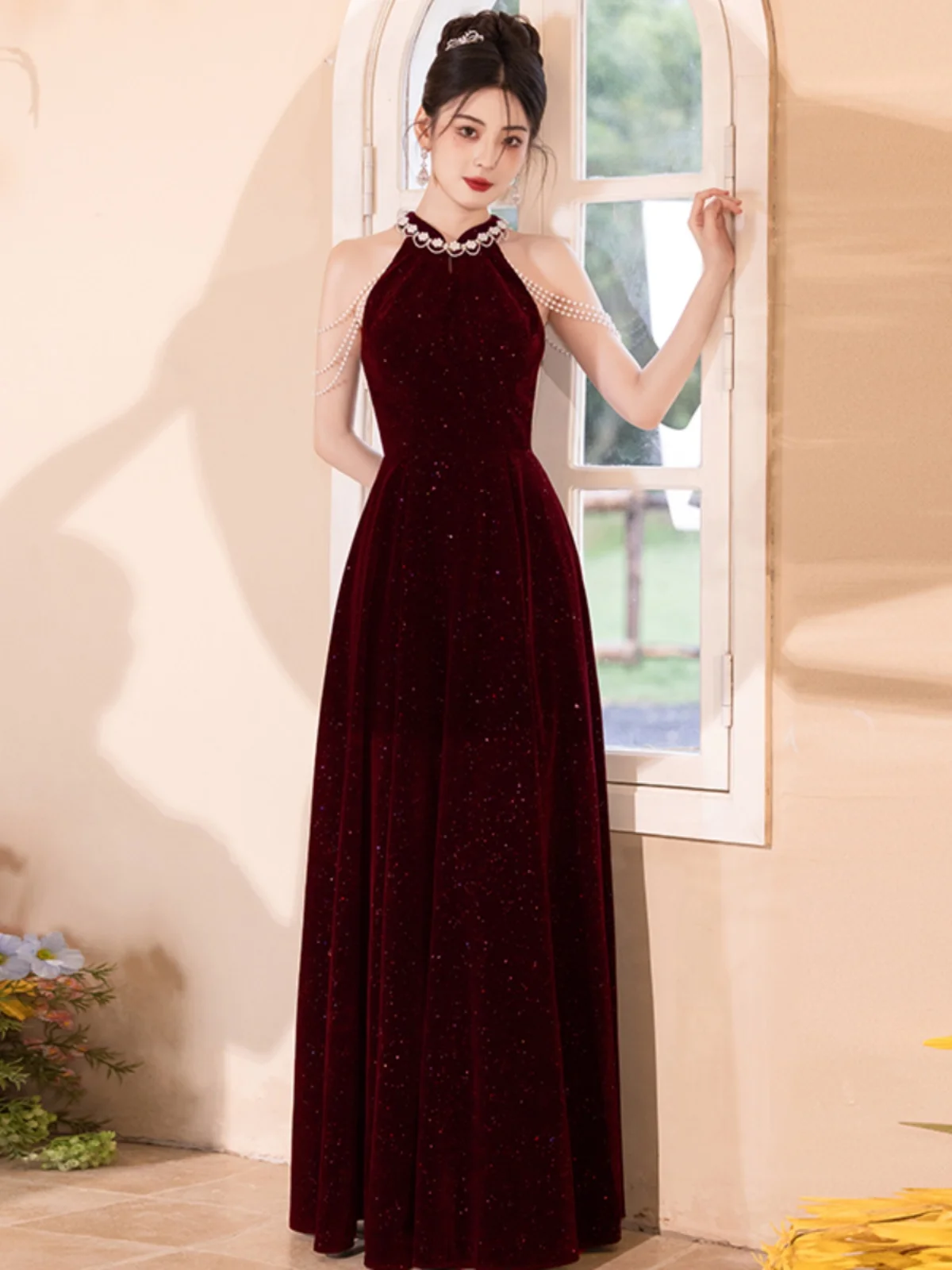 

Ele Chinese Sle Wedding Dr Long Evening Gown for Women Engagement Celebration Luxury Sensation High-End Banquet Dr
